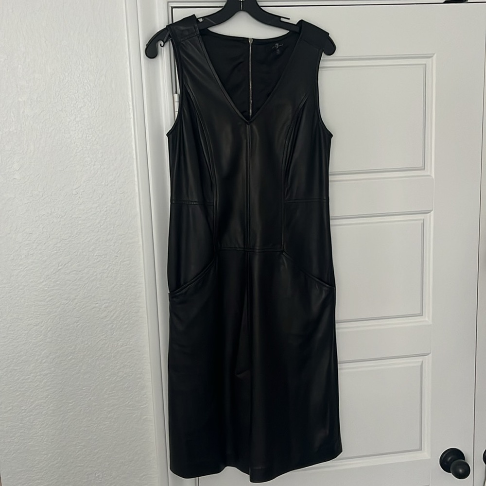 AUTHENTIC 7 FOR ALL MANKIND WOMEN LAMB LEATHER A-LINE SLEEVELESS DRESS -BLACK
